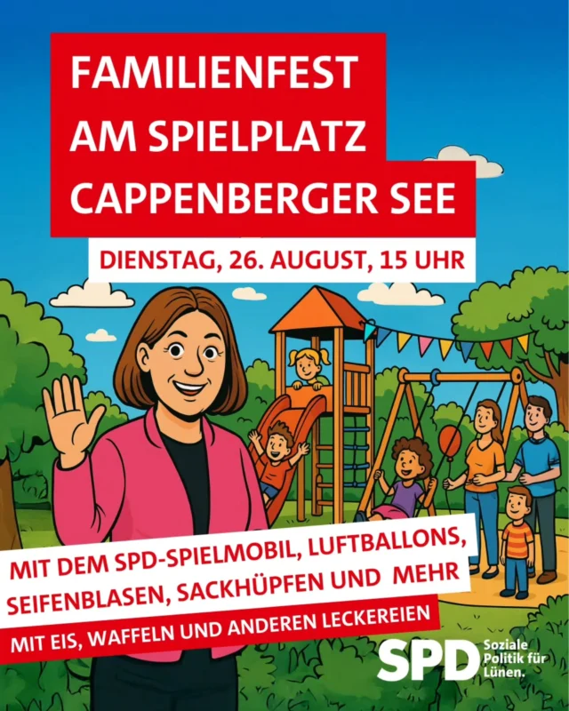 Lust auf ein bisschen Spaß? Dann schaut nächste Woche Dienstag, den 26. August 2025, ab 15 Uhr am Cappenberger See vorbei 🔥✌🏻 Dort veranstalten ein Familienfest am Spielplatz - wir freuen uns auf euch! 

#Zusammen #fürlünen #Wir #fürdich #lünen #gestalten #alltag #der #funktioniert